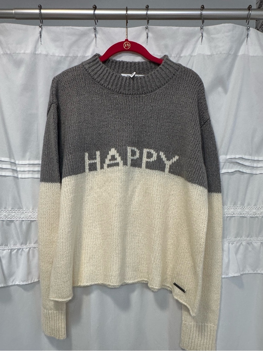 NWT Peace Love World HAPPY Oversized Colorblock Sweater Gray Cream XS